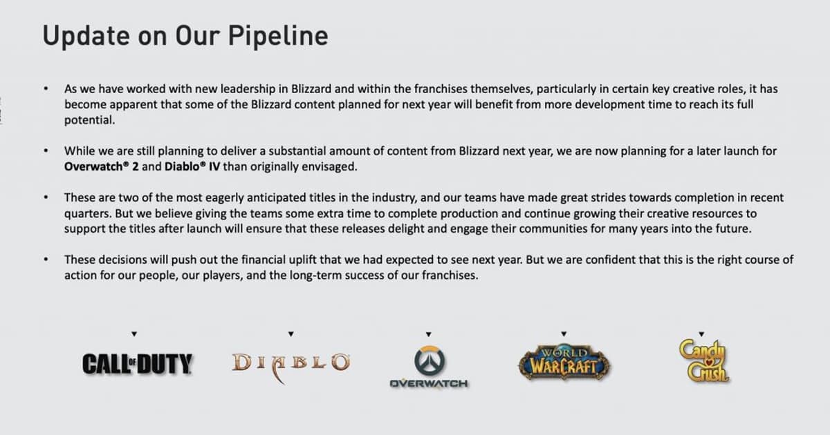 Blizzard delayed Diablo IV and Overwatch 2