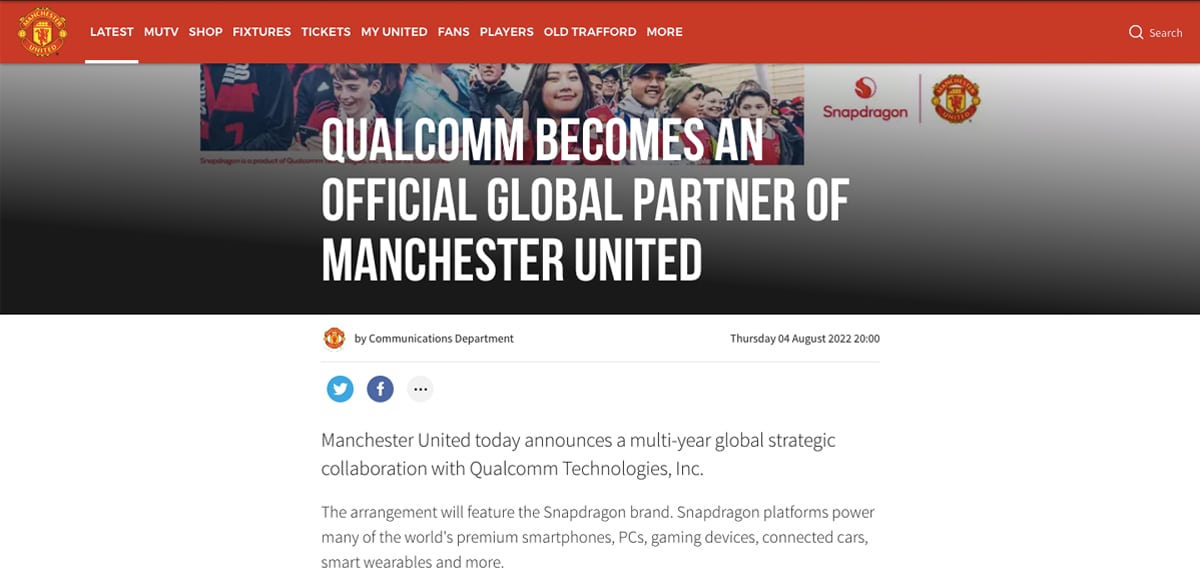 Manchester United Qualcomm global partner