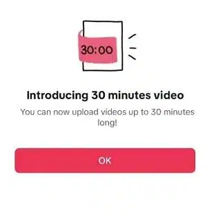 TikTok อัปโหลดวิดีโอ 30 นาที