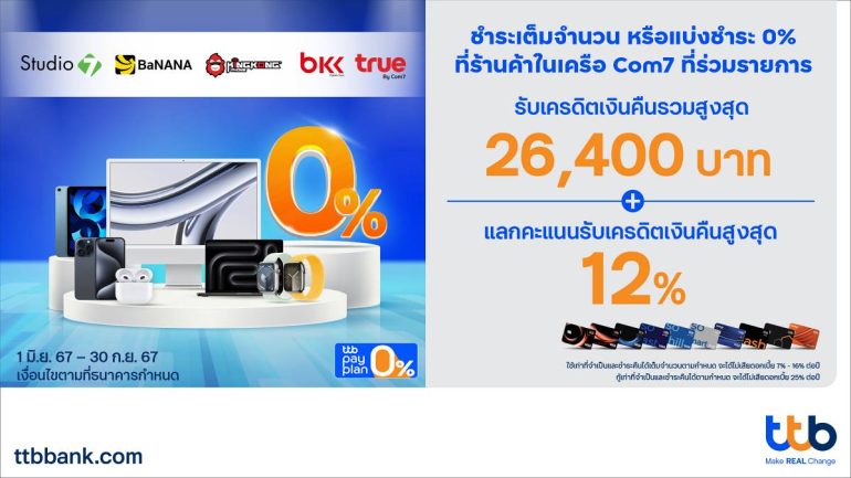 บัตรเครดิต ttb จับมือ Com7 มอบโปรโมชันสุดคุ้มสำหรับสายไอที