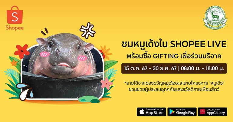 ช้อปปี้ จับมือสวนสัตว์เขาเขียว ถ่ายทอดสดชีวิต หมูเด้ง ผ่าน Shopee Live พร้อมกิจกรรมพิเศษและโครงการเพื่อสังคม