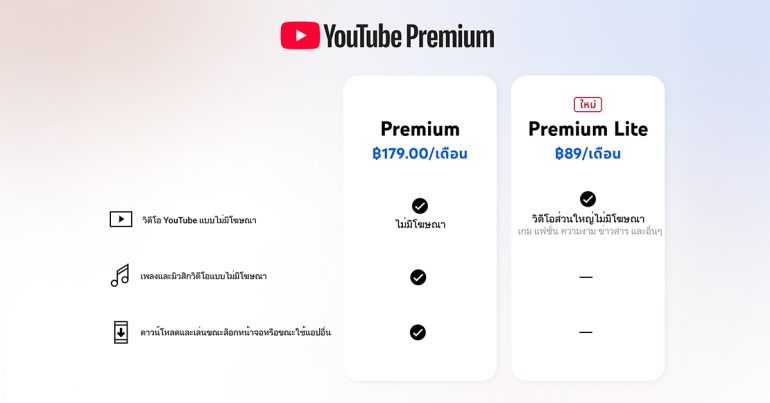 YouTube Premium Lite ราคา 89 บาท